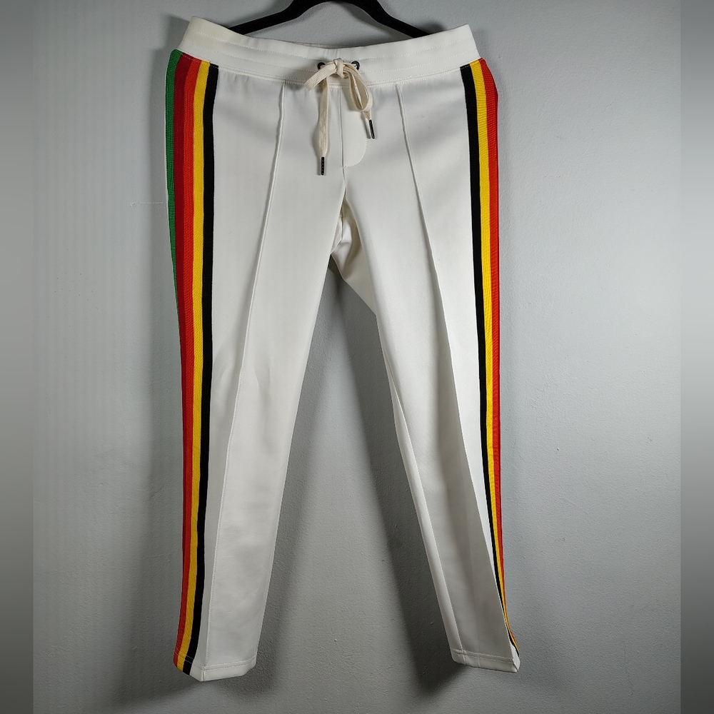 Pam & Gela White Joggers with Rainbow Stripes Mid Rise Size Small